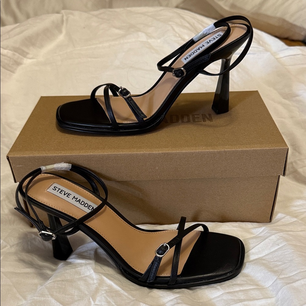 Steve Madden Black Strappy Heels. - Zarya Black Leather